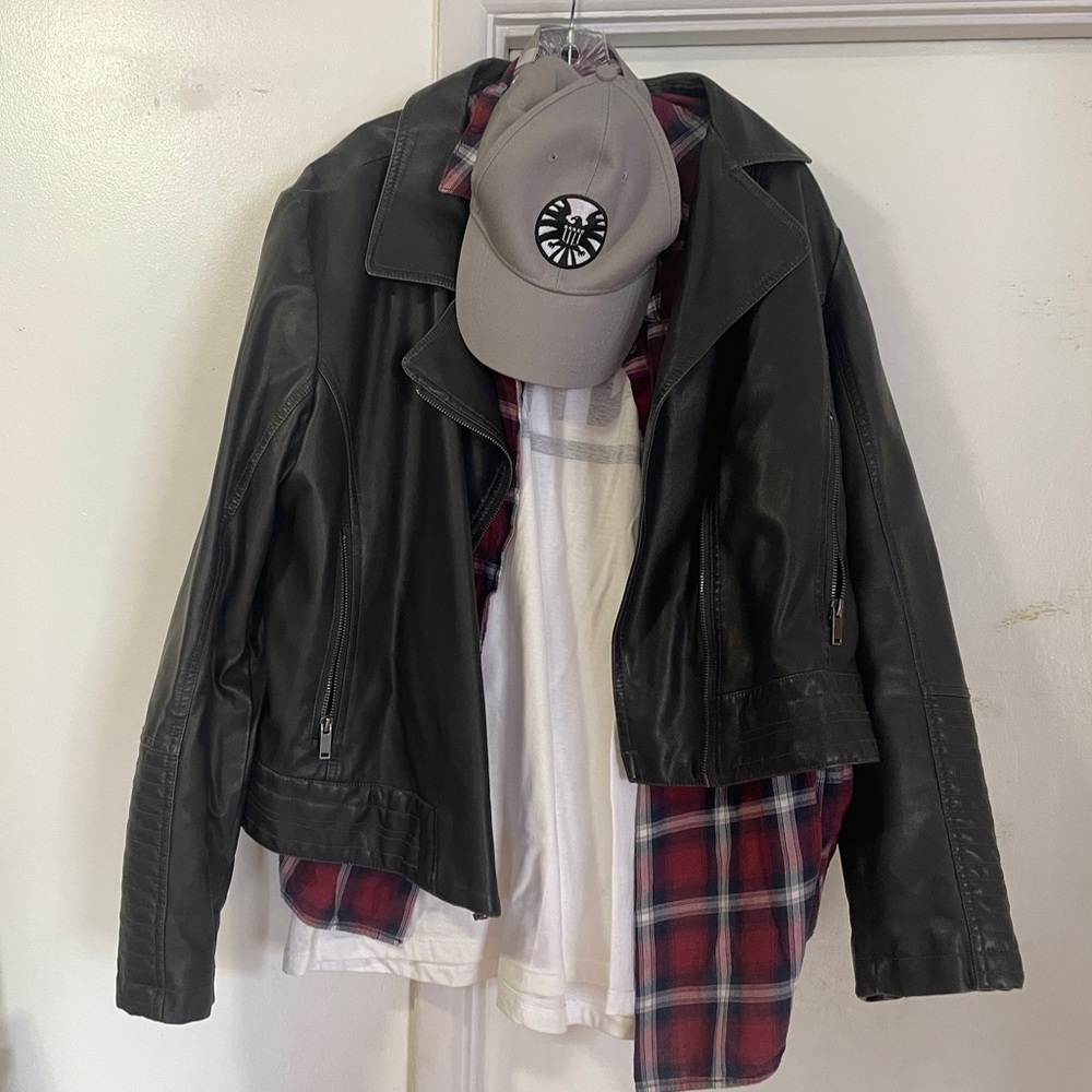 🖤 Black Faux Leather Jacket - Carol Captain Marvel Cosplay Set